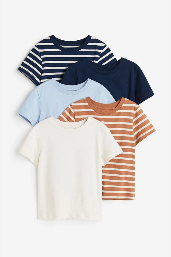 Pack de 5 t-shirts em algodão - Azul escuro/Riscas - CRIANÇA | H&M PT