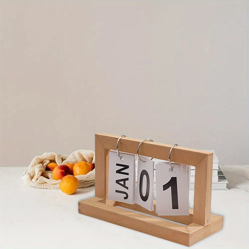 Minimalist Nordic Wooden Flip Calendar - Sleek Desk Accessory For Home & Office