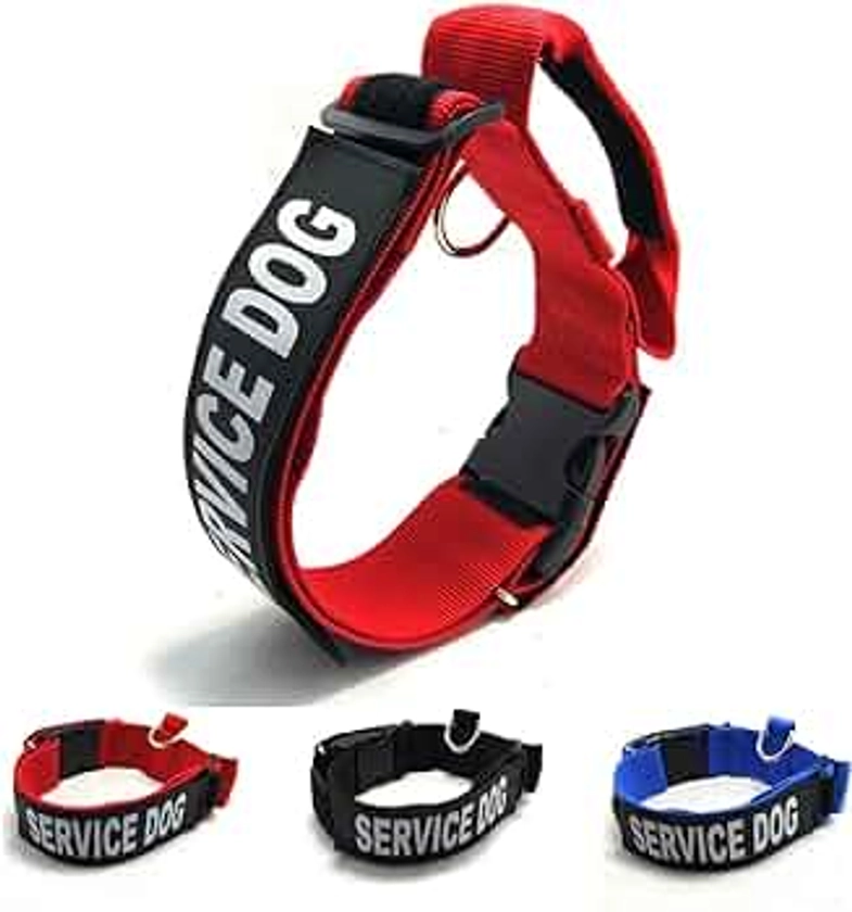 【3 Colors 3 Sizes】 K.9 Service Dog Collar Tactical Collar Adjustable Nylon Basic Dog Collar with Reflective Patch for Medium Dogs with 15.5"~18.5" Neck Girth (M, Red, Collar Only)
