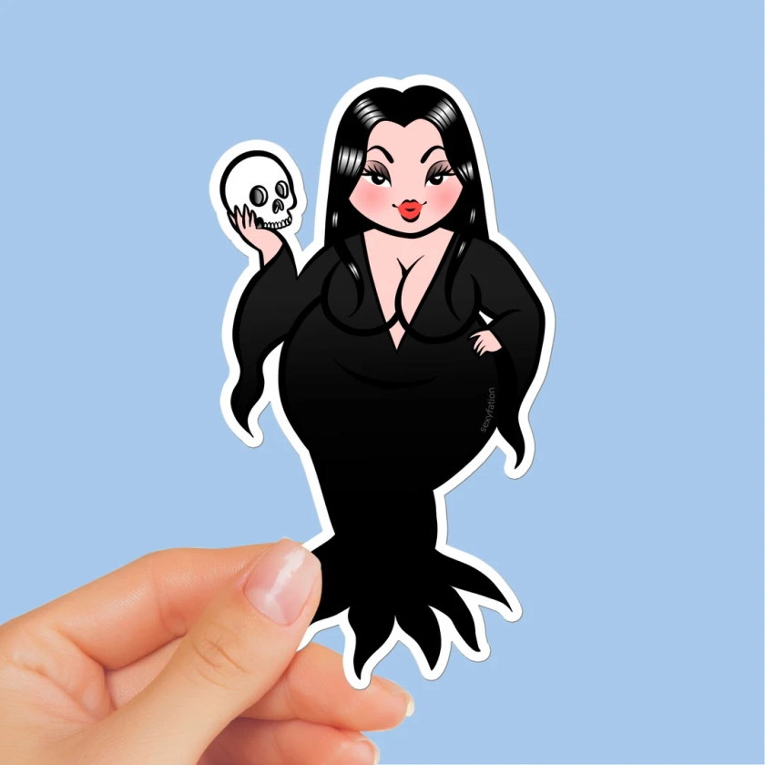 MORTICIA STICKER Sexyfation, Spooky Sticker, Halloween Sticker, Wicca Sticker, Fat Pin Up, Body Positive Gift, Chubby Gothic Woman Art - Etsy Australia