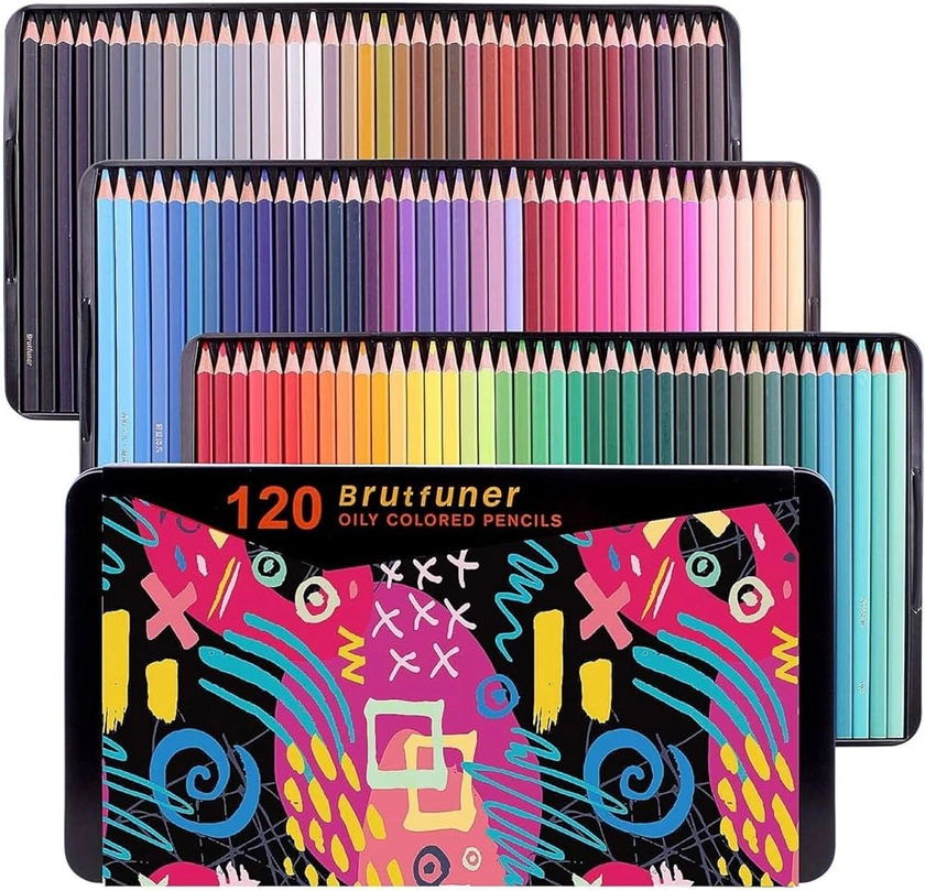 Brutfuner Lot de 120 crayons de couleur carrés pour livres de coloriage pour adultes, étudiants ou enfants