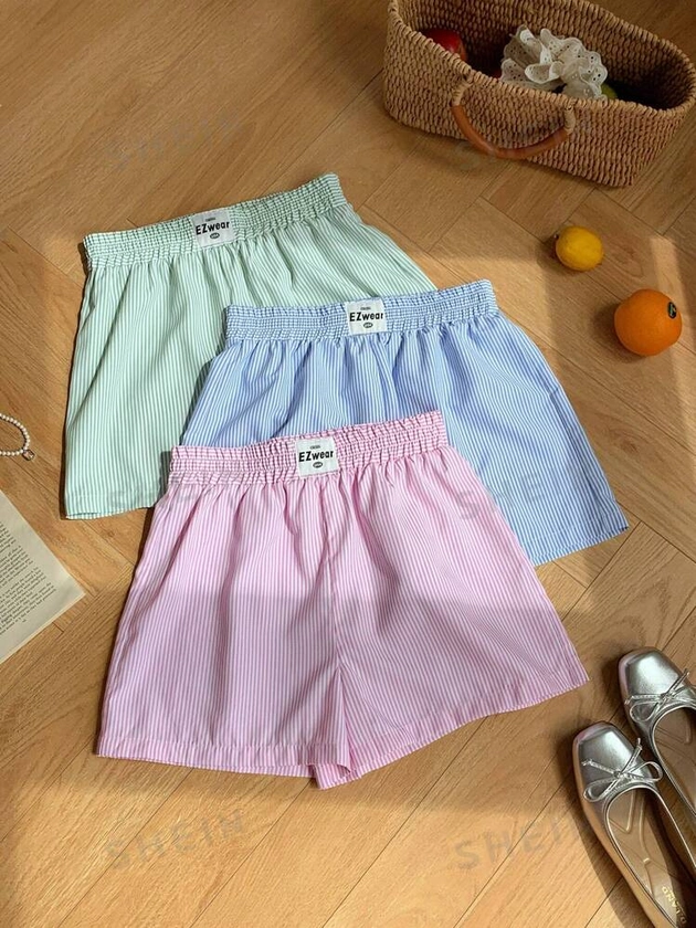 SHEIN Comfortcana Women's New Hot Selling Simple Daily Striped Shorts 3-Pack