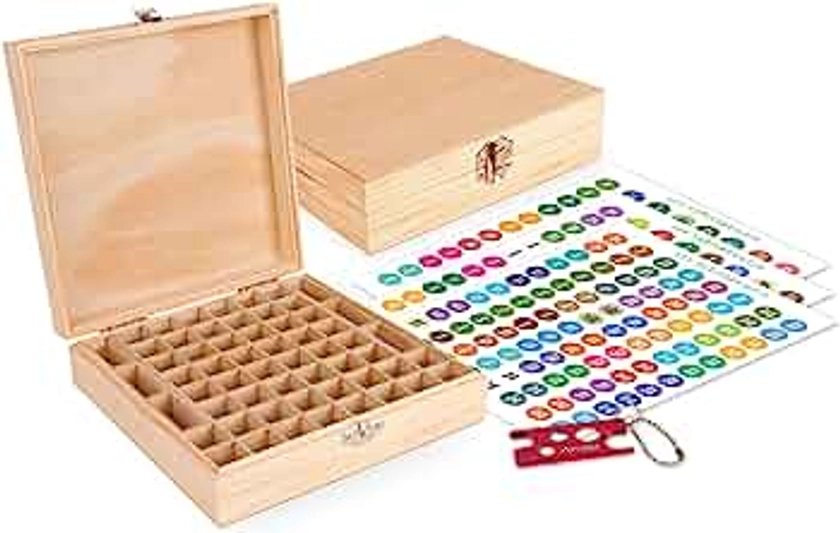 Wooden Essential Oil Box - Holds 52 (5-15 ml) & 6 (10ml Roll-On) Essential Oil Bottles - Perfect Essential Oils Case for Presentations - Protects Your Oils from Damaging Sunlight