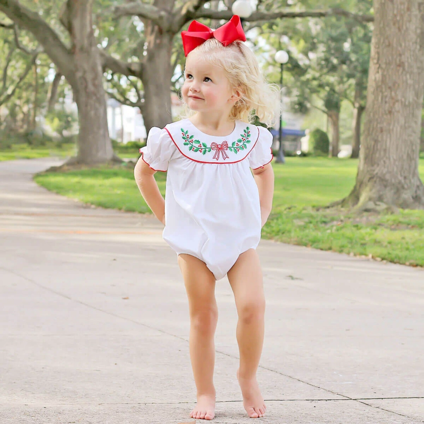 Embroidered Christmas Holly Bow Bubble