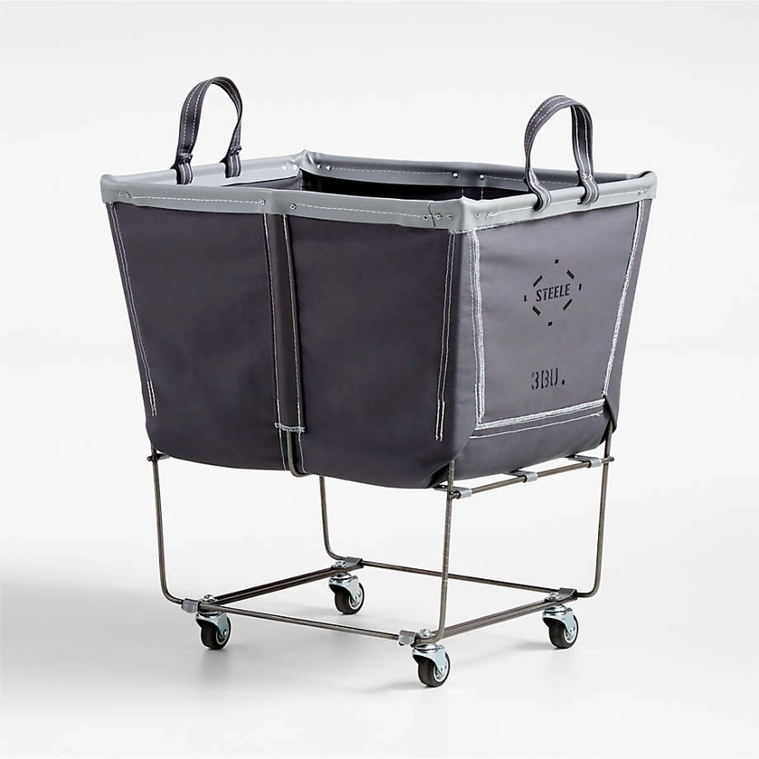 Steele Briquette Gray 3-Bushel Elevated Rolling Laundry Hamper + Reviews | Crate & Barrel