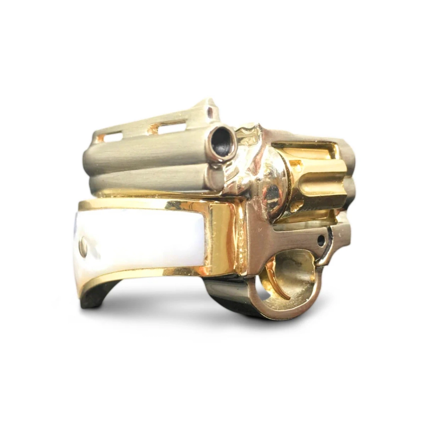 Gun Ring - Men's Two Tone Revolver Ring - 14K