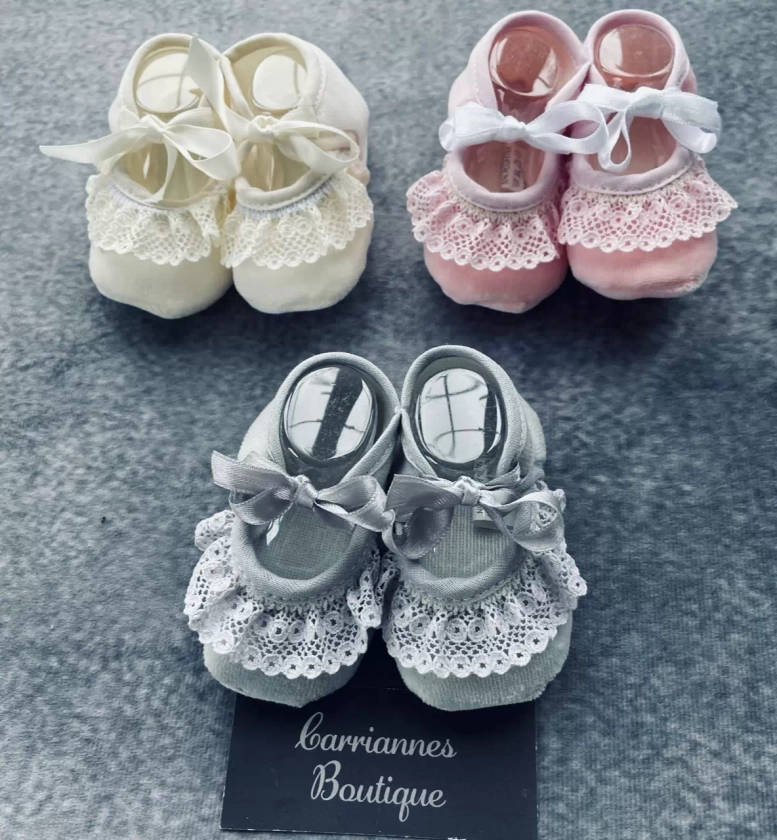 Lace Baby Bootie Soft Pram Shoes 0-3m - Carrianne's Boutique