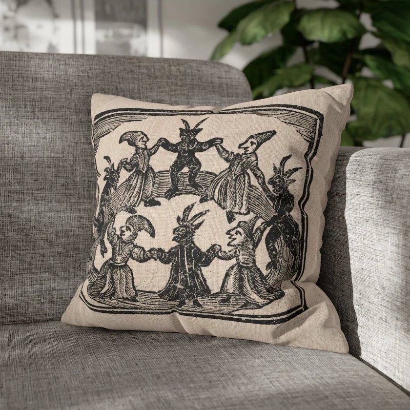 Witches and Demons Dance Accent Pillow, Dark Cottagecore, Goth Housewarming Gift, Witchy Aesthetic, Mystic Room