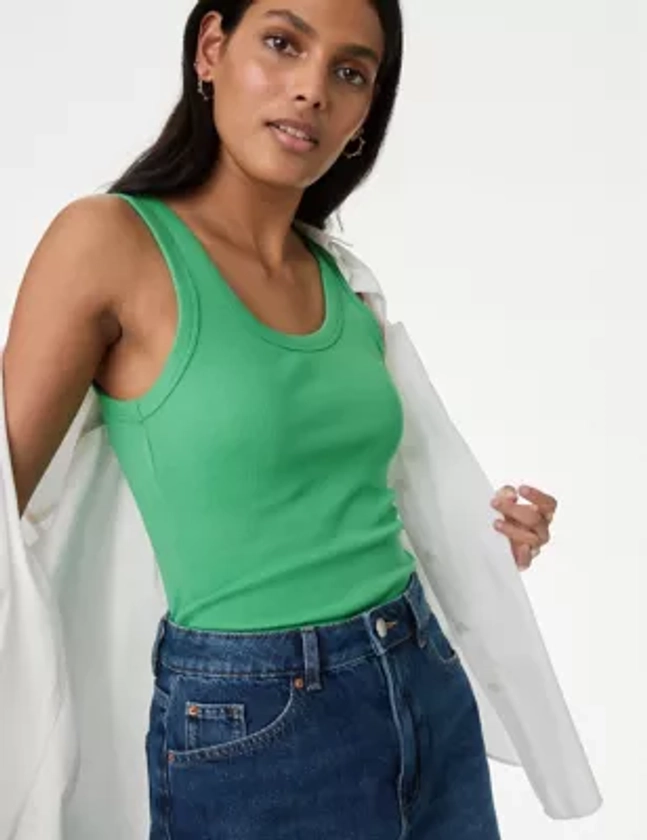 Cotton Rich Ribbed Slim Fit Vest Top | M&S Collection | M&S
