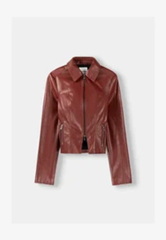 Bershka Veste en similicuir - dark red/rouge foncé - ZALANDO.FR