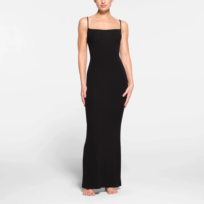 SOFT LOUNGE LONG SLIP DRESS | ONYX