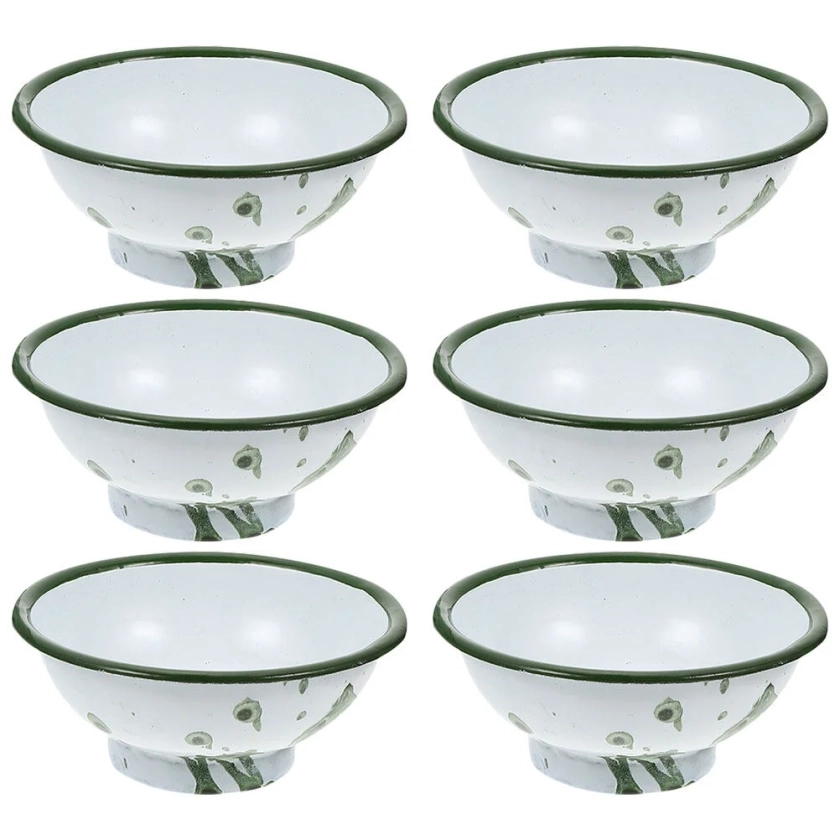 6Pcs Enamel Ice Cream Bowls Small Enamelware Metal Classic Round Cereal Bowl Curly Rim Bowl
