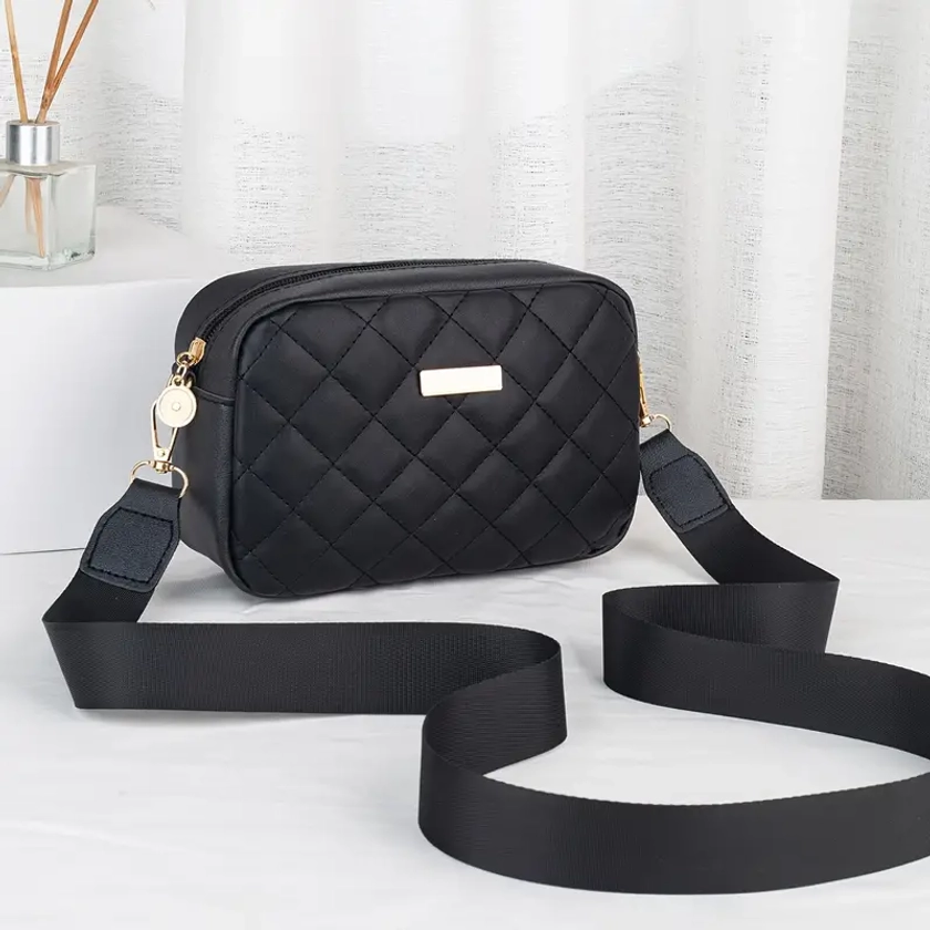 1pc Girl's Fashion Argyle Quilted Shoulder Crossbody Bag, Mini Faux Leather Small Square Bag