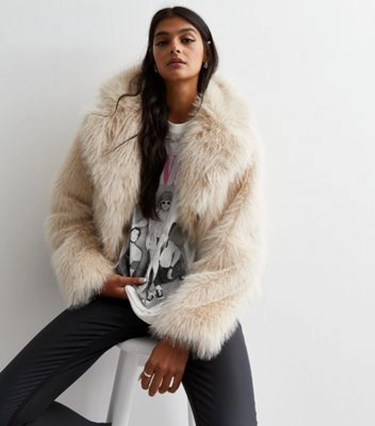 Cream Faux Fur Revere Collar Jacket