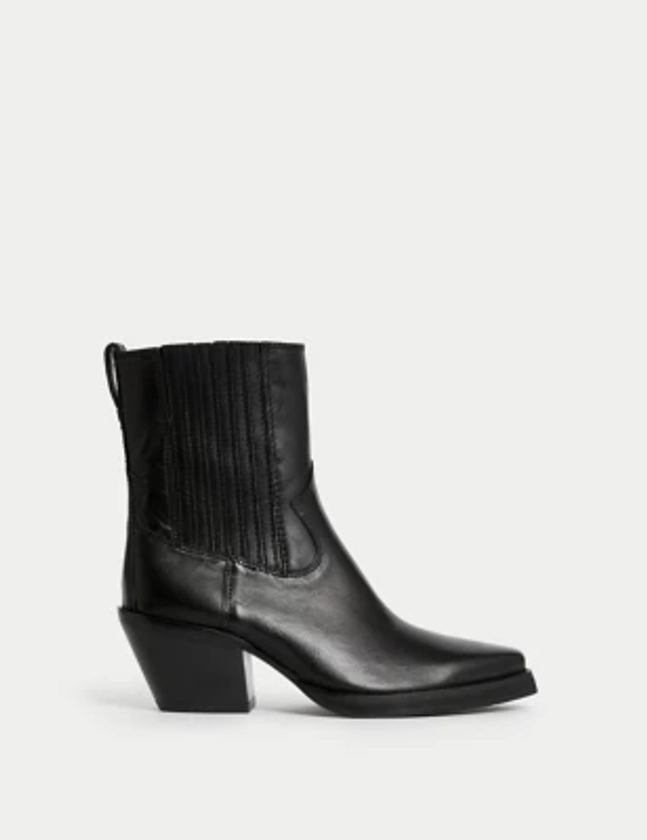 Leather Cow Boy Block Heel Ankle Boots | Per Una | M&S