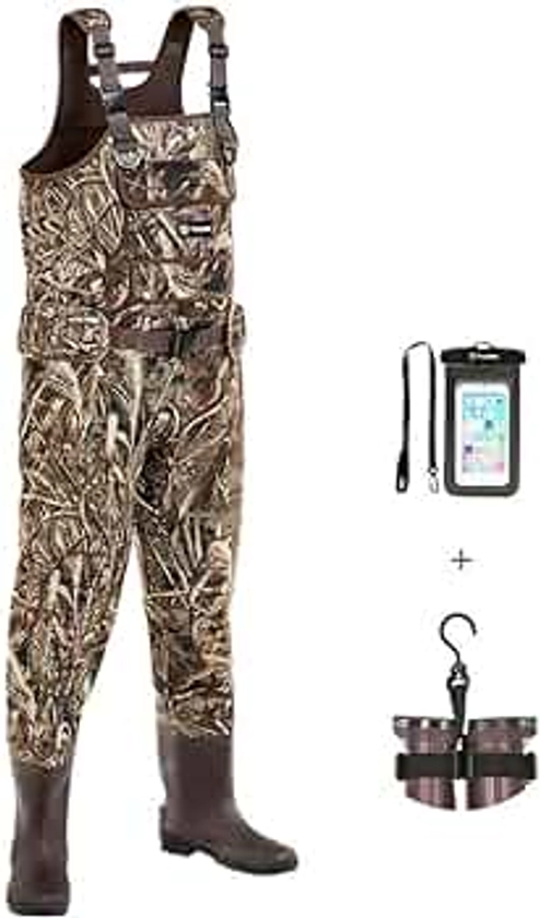 TIDEWE Chest Waders with Boots Hanger for Men, Realtree MAX5 Camo Waterproof Fishing Bootfoot Waders for Fishing & Hunting