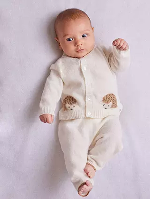 Trotters Baby Prickles Hedgehog Cashmere Blend Cardigan, Off White