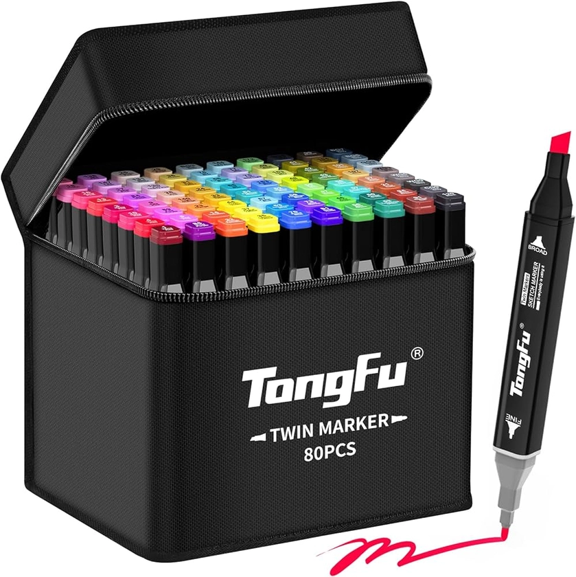 TongFu 80 Colored Marker Set, Colouring Pens, Felt Tip Pens, Marker Pens for Kids & Adults, Double Tip Paint Pens for Drawing, Colouring Books, Anime and Manga with Carrying Case and Storage Base : Amazon.co.uk: Home & Kitchen