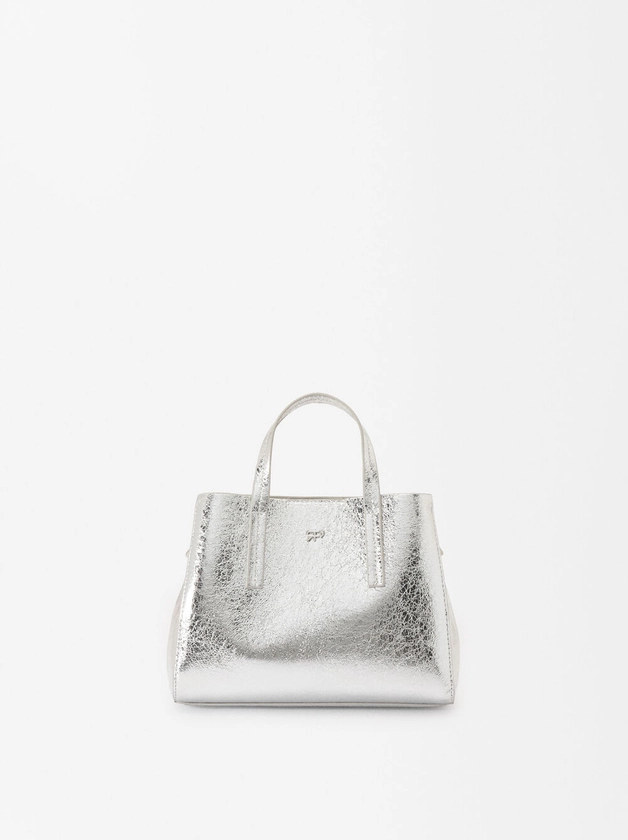 Sac Cabas Métallisé Avec Bandoulière S Argent | Parfois