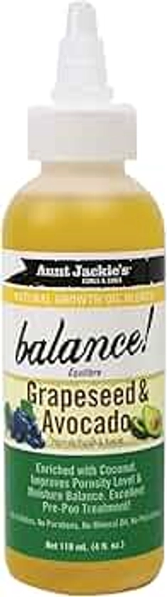 Aunt Jackie's Natural Growth Oil Blends Balance - Grapeseed and Avocado, Pre-Shampoo Treatment, Improves Porosity and Moisture Balance, 4 oz