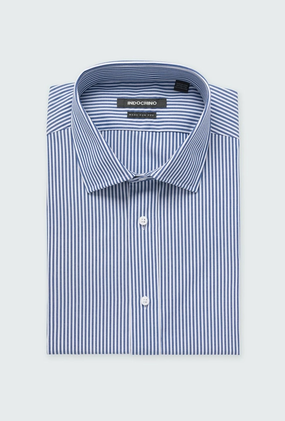 Helston Anti-Wrinkle Pinstripe Navy Shirt