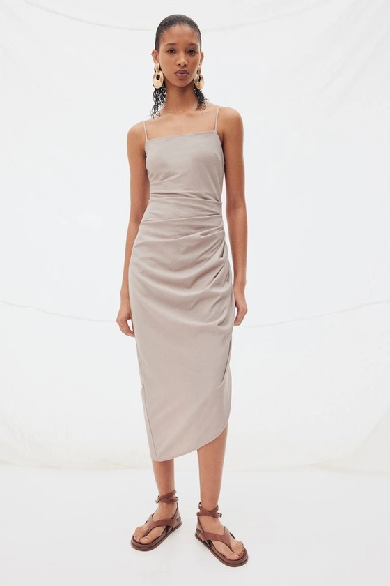 Draped Asymmetric Dress - Square Neckline - Sleeveless - Light taupe - Ladies | H&M US