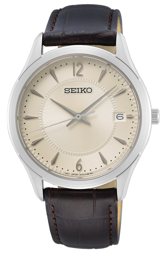 Seiko Conceptual Quartz Cream Brown Leather Strap Mens Watch SUR421P1 - WatchNation