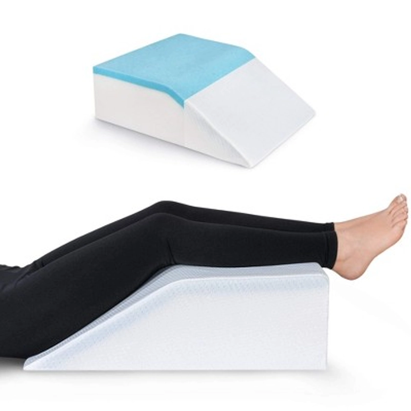 Ebung Leg Elevation Pillow with Memory Foam & Cooling Gel - White