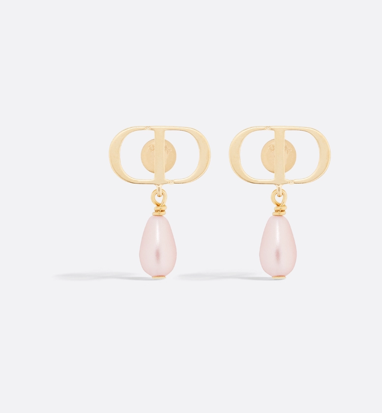 Petit CD Earrings Gold-Finish Metal and Iridescent Pink Resin Pearls | DIOR