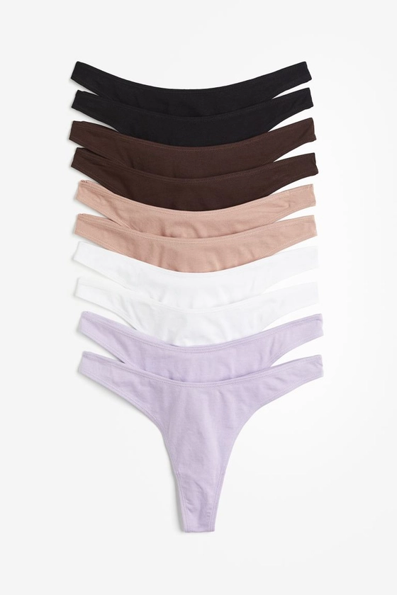 10-pack cotton thong briefs - Regular waist - Light purple/White/Beige - Ladies | H&M GB