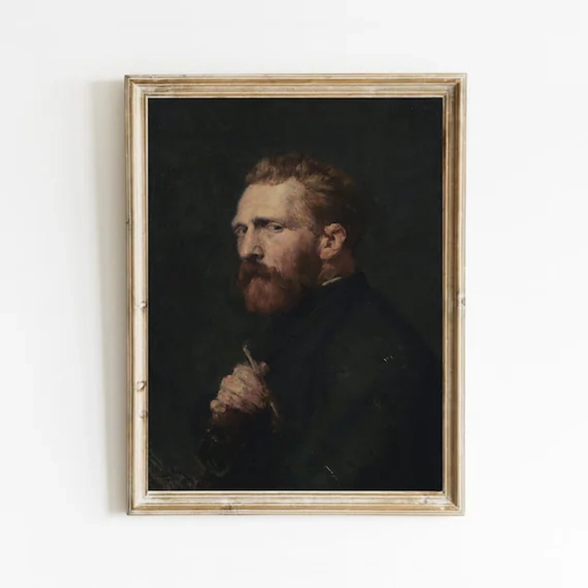Man Portrait Painting, Vintage Art Print, Gentleman Oil Painting, Moody Dark Art, Printable Art, Digital Download