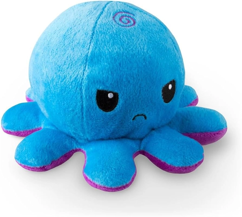 TeeTurtle - The Original Reversible Octopus Plushie - Purple + Blue - Cute Sensory Fidget Stuffed Animals That Show Your Mood, Angry Blue + Happy Purple, 4 inch