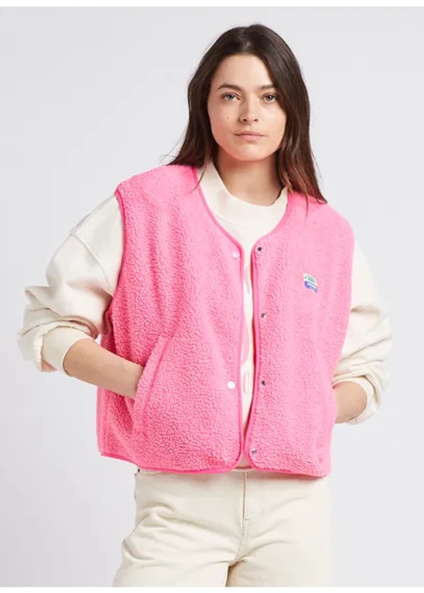 Gilet col rond molletonné sans manches | Rose