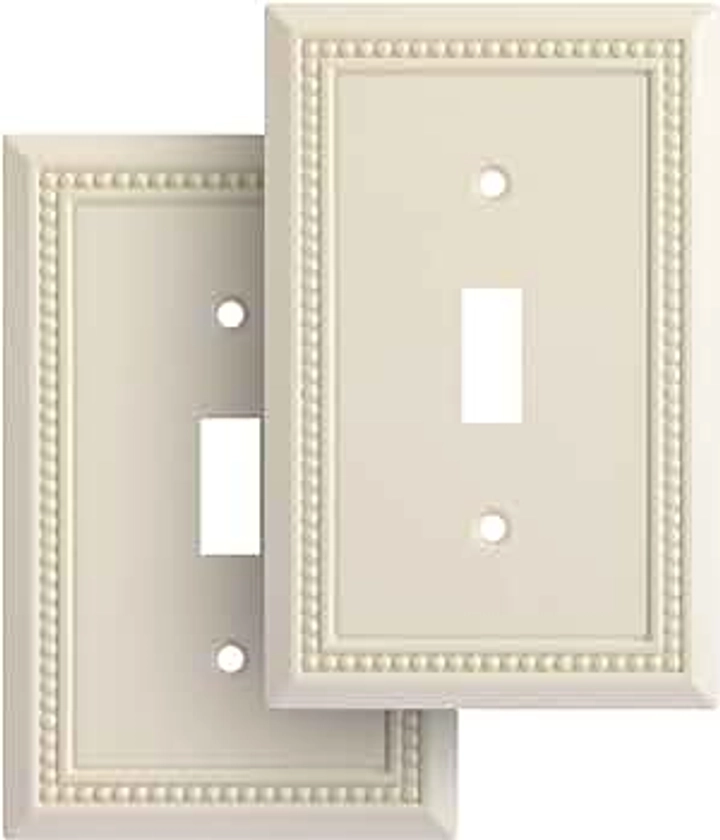 Sunken Pearls Decorative Wall Plate Switch Plate Outlet Cover, Durable Solid Zinc Alloy (Single Toggle 2PK, Light Almond)