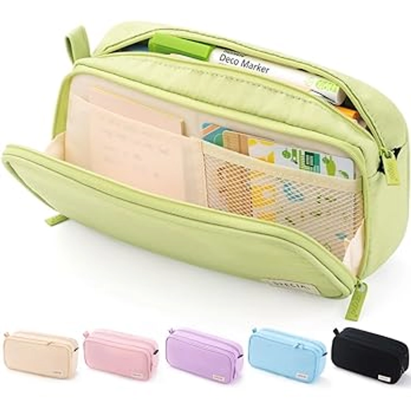 Amazon.com : HVOMO Large Capacity Pencil Case Organizer Pen Marker Holder Double Zipper Storage Bag Big Pencil Pouch for College School Office Teen Girl Boy Women Men Adult（Green） : Office Products