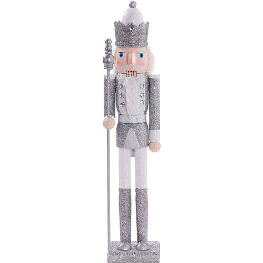 Large Silver Christmas Wooden Nutcracker Soldier (50cm) Traditional Xmas Festive Décor on OnBuy