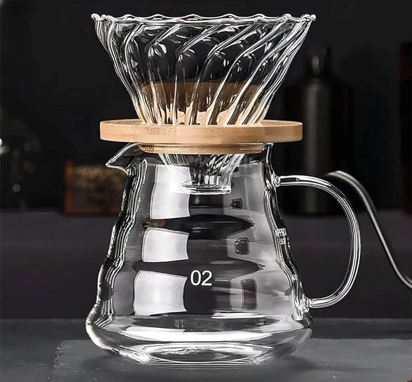 COFISUKI - Cafetera para verter – 20 onzas /600 ml con gotero de café de vidrio, elegante y elegante 2 en 1 gotero cafetera para el hogar u oficina, 1-5 tazas
