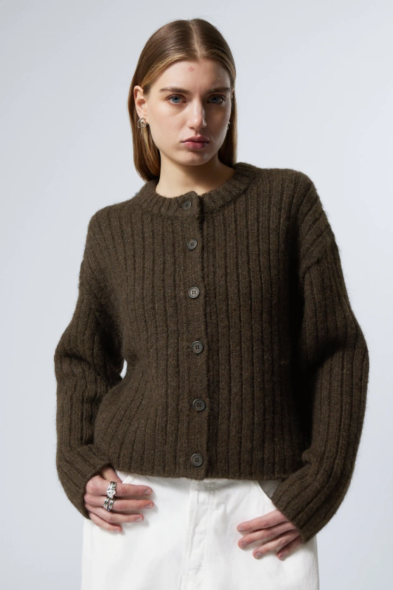 Loose Knitted Cardigan - Dark Brown Melange - Ladies | H&M GB