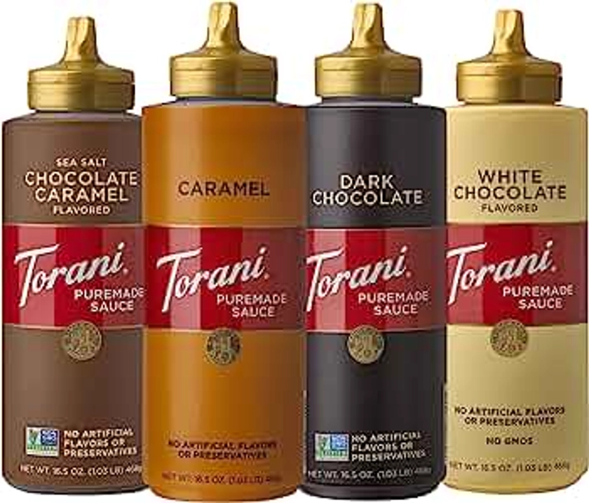 Torani Puremade Sauce Variety Pack, 4 Flavors, 16.5 Ounces Bottle (Set of 4)
