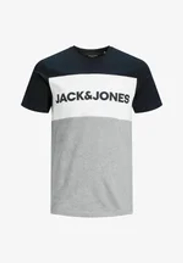 Jack & Jones JJELOGO BLOCKING TEE - T-shirt imprimé - navy blazer/bleu marine - ZALANDO.FR