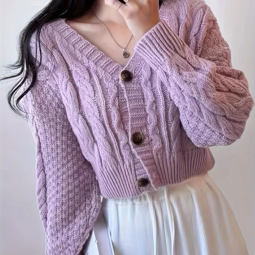 Cardigan en Tricot Torsadé d&#39;Inspiration Vintage - Col en V, Manches Longues, Ouvert sur le Devant pour Femme | Parfait pour l&#39;Automne &amp; l&#39;Hiver