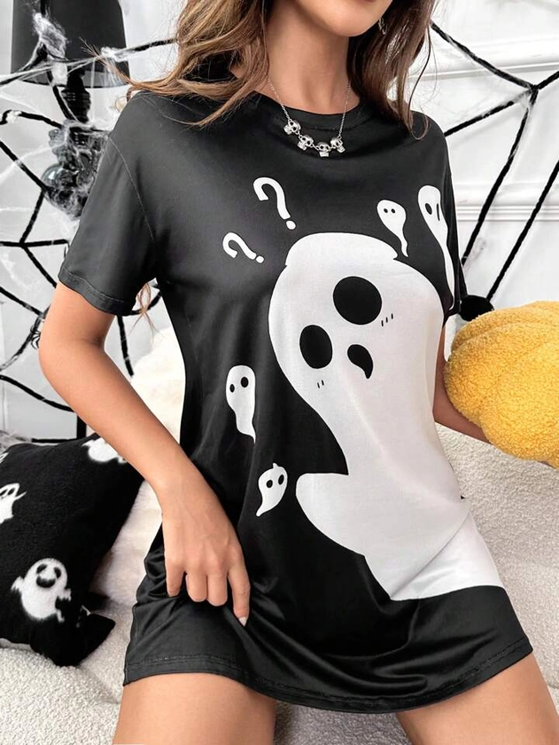 Vestido de dormir fantasma de Halloween con estampado