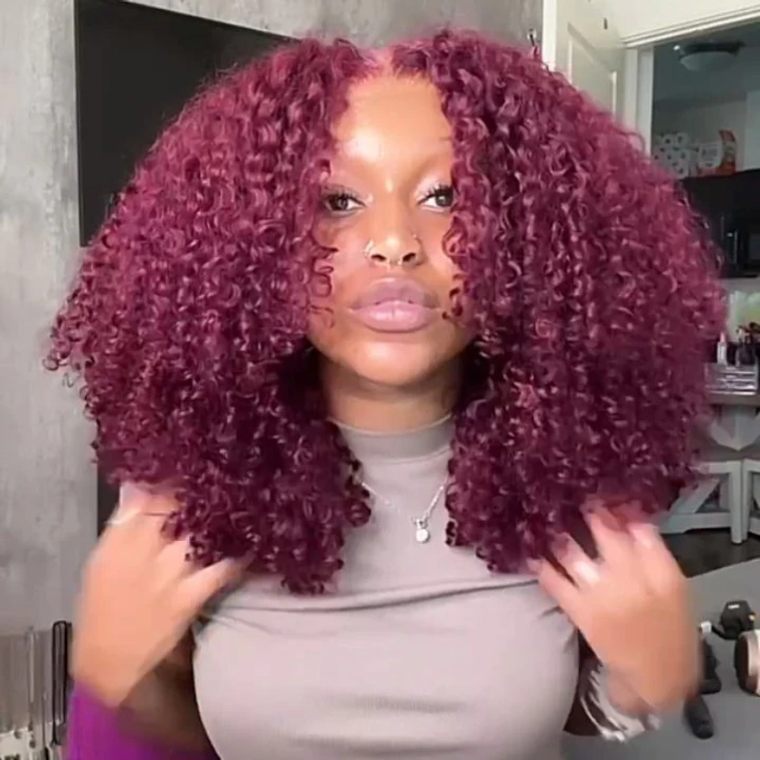 Burgundy Lace Front Wig 99J Curly Human Hair Wigs Colored HD Transparent 13X4 Lace Frontal Wig Preplucked Red Hair Wig No Code Needed -Amanda Hair