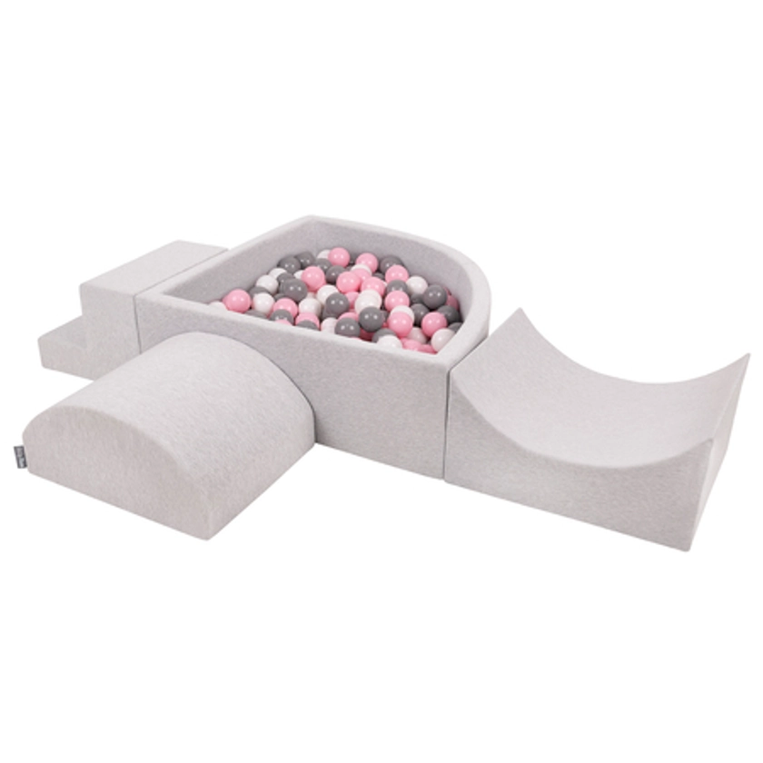 KiddyMoon Foam Playground for Kids with Quarter Angular Ballpit and Balls, Lightgrey: White/ Grey/ Powderpink