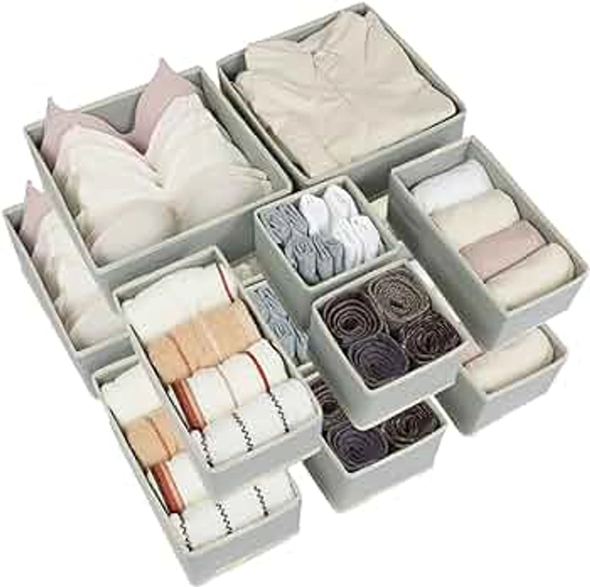 12 Pack Drawer Organiser, Foldable Fabric Wardrobe Storage Organiser, Drawer Dividers for Clothing, Underwear Drawer Organiser Clothes Drawer Organisers for Bedroom, Dresser, Office, Closet (Grey)