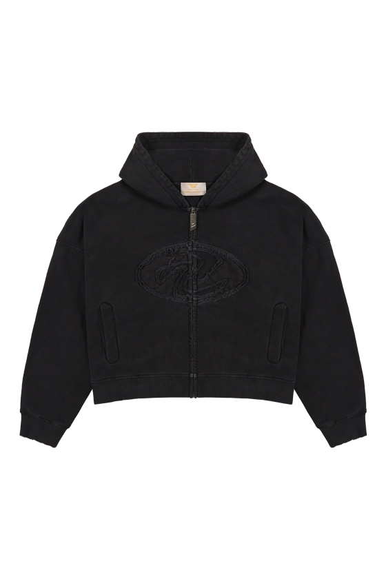 Black Patched Logo Zip Hoodie