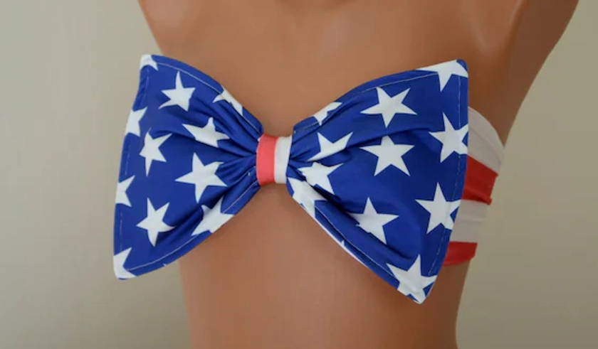 American flag bow bandeau bikini top/USA flag,4Th July,Swimwear,Swimsuits,Bathing suits