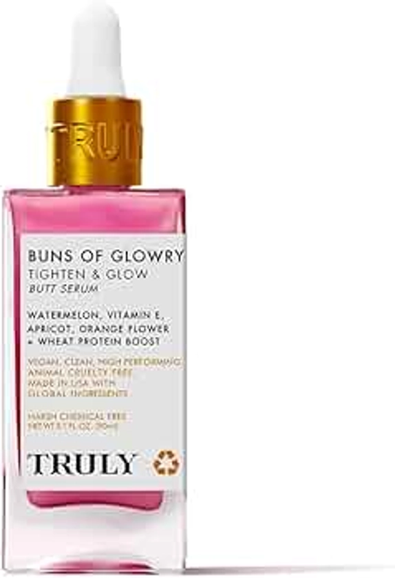 Truly Beauty Buns of Glowry Glow & Tighten Serum, Skin Tightening Cream Serum, Cellulite Cream for Thighs and Buns Fast Absorbing. Butt Enhancement Cream and Firming Lotion - 3.1 OZ