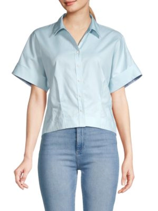 Theory Short-Sleeve Cropped Button-Down Shirt on SALE | Saks OFF 5TH