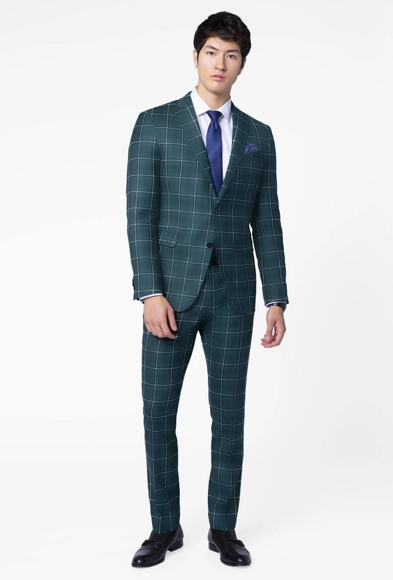 Custom Suits Made For You - Durham Windowpane Hunter Green Suit | INDOCHINO